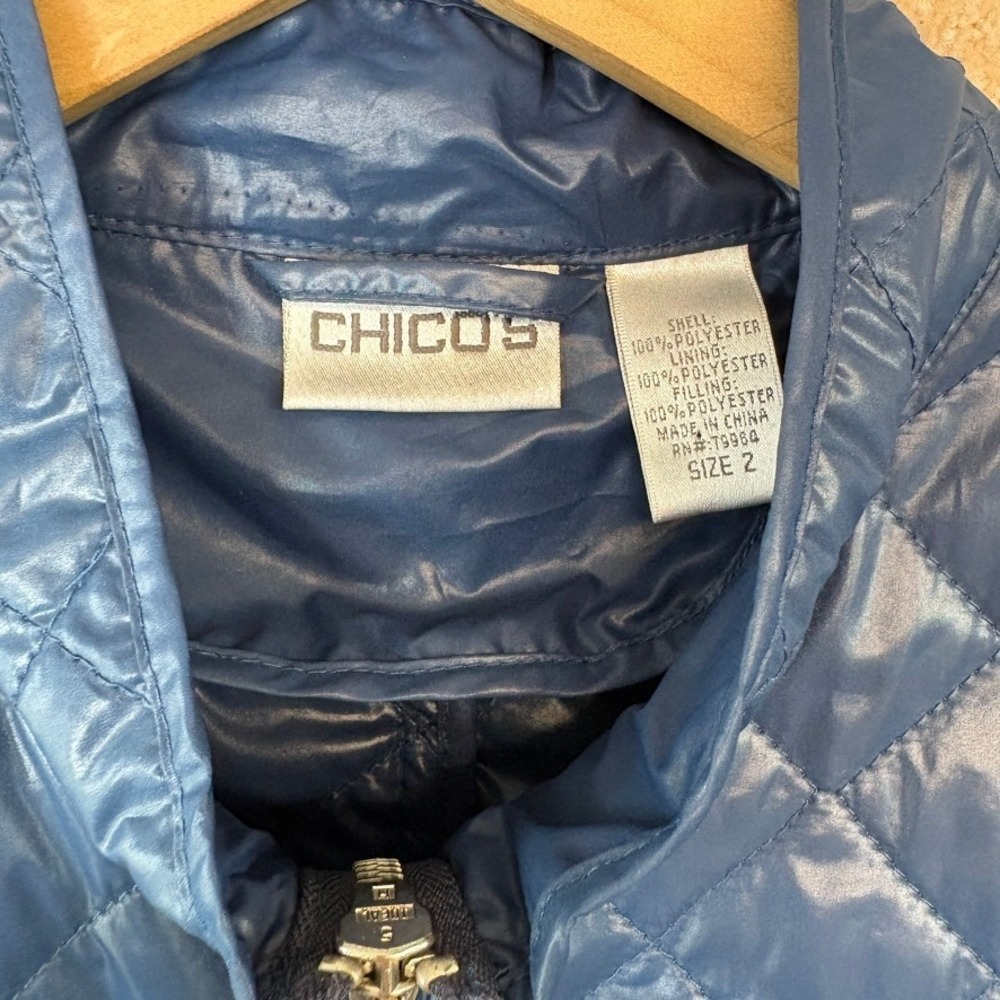 Chicos Quilted Zip Up Jacket Blue Size Large Lightweight Puffer Size 2 - Picture 5 of 6